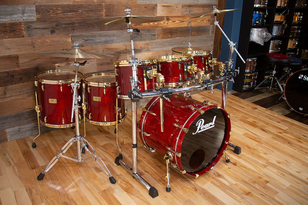 PEARL MASTERS MHX MAHOGANY CLASSIC 6 PIECE DRUM KIT, RED MAHOGANY, GOLD  HARDWARE