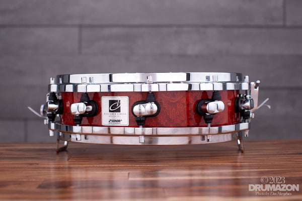 SONOR 14 X 4 DESIGNER SERIES MAPLE LIGHT PICCOLO SNARE DRUM, BIRDSEYE  CHERRY, HELLA HOOPS (PRE-LOVED)