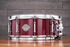 EVETTS 14 X 5.5 JARRAH SNARE DRUM, CHERRY RED STAIN HIGH GLOSS OVER SILKY OAK VENEER