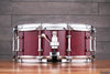 EVETTS 14 X 5.5 JARRAH SNARE DRUM, CHERRY RED STAIN HIGH GLOSS OVER SILKY OAK VENEER