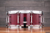 EVETTS 14 X 5.5 JARRAH SNARE DRUM, CHERRY RED STAIN HIGH GLOSS OVER SILKY OAK VENEER