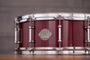 EVETTS 14 X 5.5 JARRAH SNARE DRUM, CHERRY RED STAIN HIGH GLOSS OVER SILKY OAK VENEER