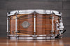 EVETTS 14 X 6.5 SPOTTED GUM SNARE DRUM, BLACKHEART SASSAFRAS GLOSS WITH INLAY