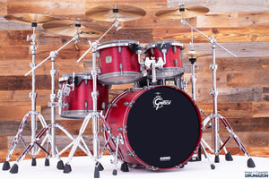 GRETSCH BROADKASTER 4 PIECE DRUM KIT, SATIN WINE RED, GUN METAL FITTINGS, CIRCA 2000-02 (PRE-LOVED)