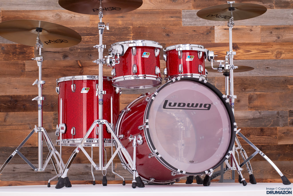 LUDWIG VISTALITE 4 PIECE DRUM KIT, EXTREMELY RARE INFUSED RED SPARKLE