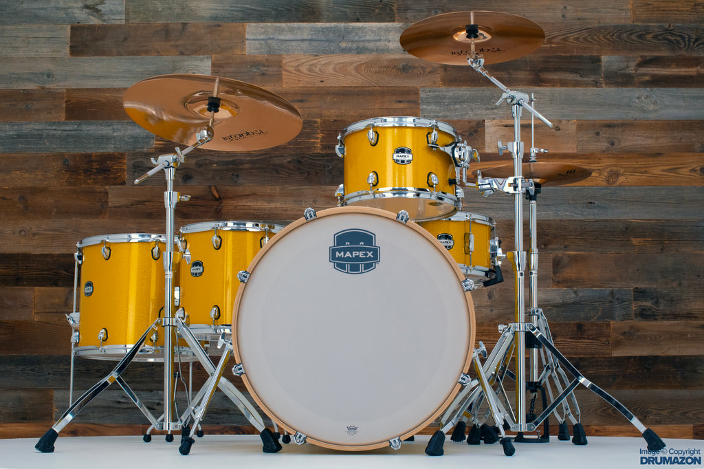 MAPEX MARS BIRCH 5 PIECE CROSS OVER DRUM KIT, SUNFLOWER SPARKLE, INCLUDES HP6005 HARDWARE PACK