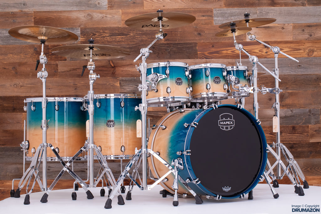 MAPEX SATURN CLASSIC 6 PIECE CUSTOM SPEC DRUM KIT 3 UP / 2 DOWN, AQUA FADE