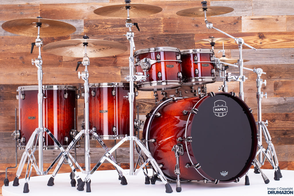 MAPEX SATURN EVOLUTION MAPLE / WALNUT 5 PIECE DRUM KIT, MAPLE BURL BLAZE LTD. EDITION