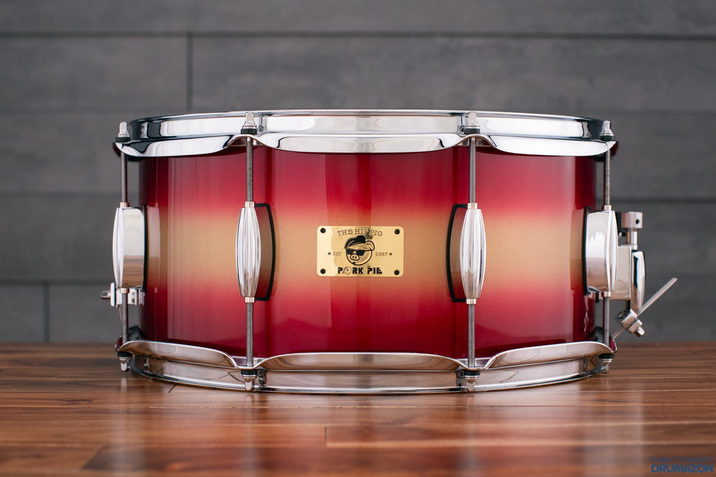 PORK PIE 14 X 6.5 HIP PIG SNARE DRUM, RED GOLD DUCO