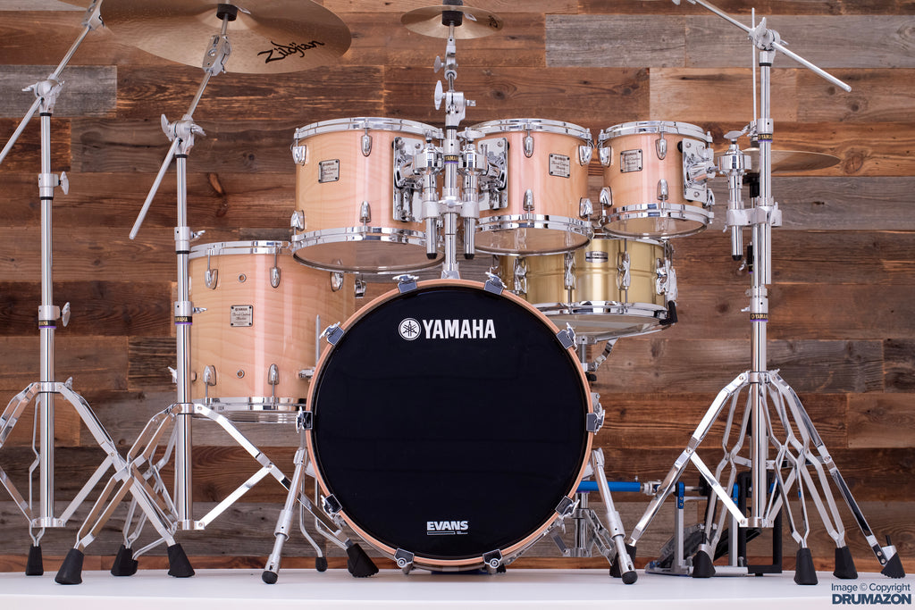 YAMAHA BIRCH CUSTOM ABSOLUTE 5 PIECE DRUM KIT, RED PEARL NATURAL (PRE-LOVED)