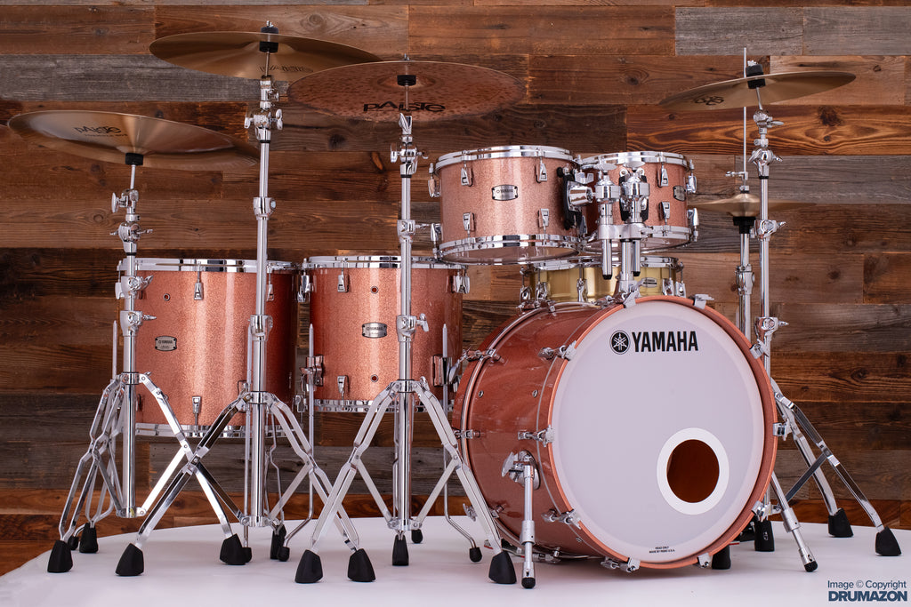 YAMAHA ABSOLUTE HYBRID MAPLE 5 PIECE DRUM KIT, PINK CHAMPAGNE SPARKLE (PRE-LOVED)