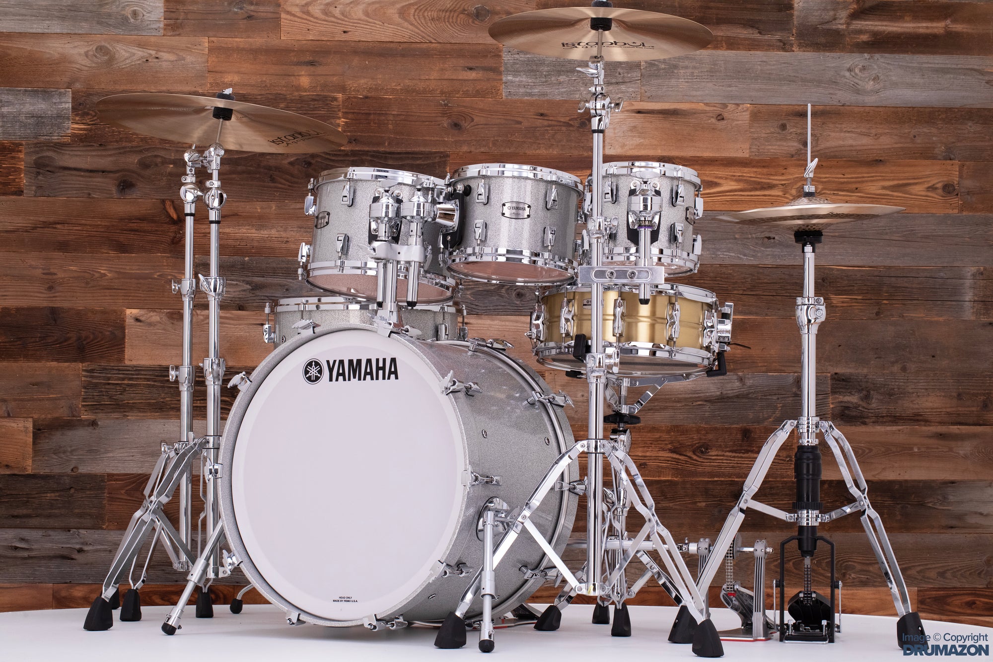 Yamaha Absolute Hybrid Maple 5 Piece Drum Kit Silver Sparkle Pre Lov Drumazon