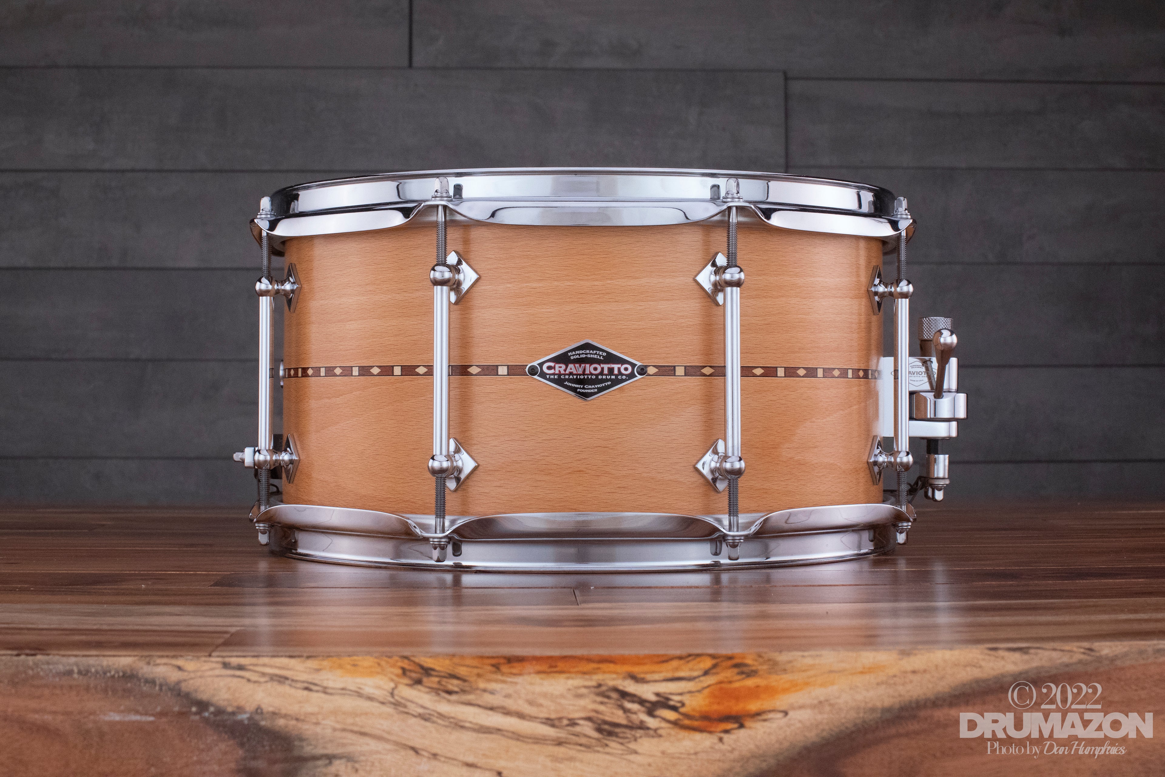 CRAVIOTTO 13 X 7 CUSTOM SHOP BEECH SNARE DRUM WITH WALNUT INLAY (PRE-L –  Drumazon