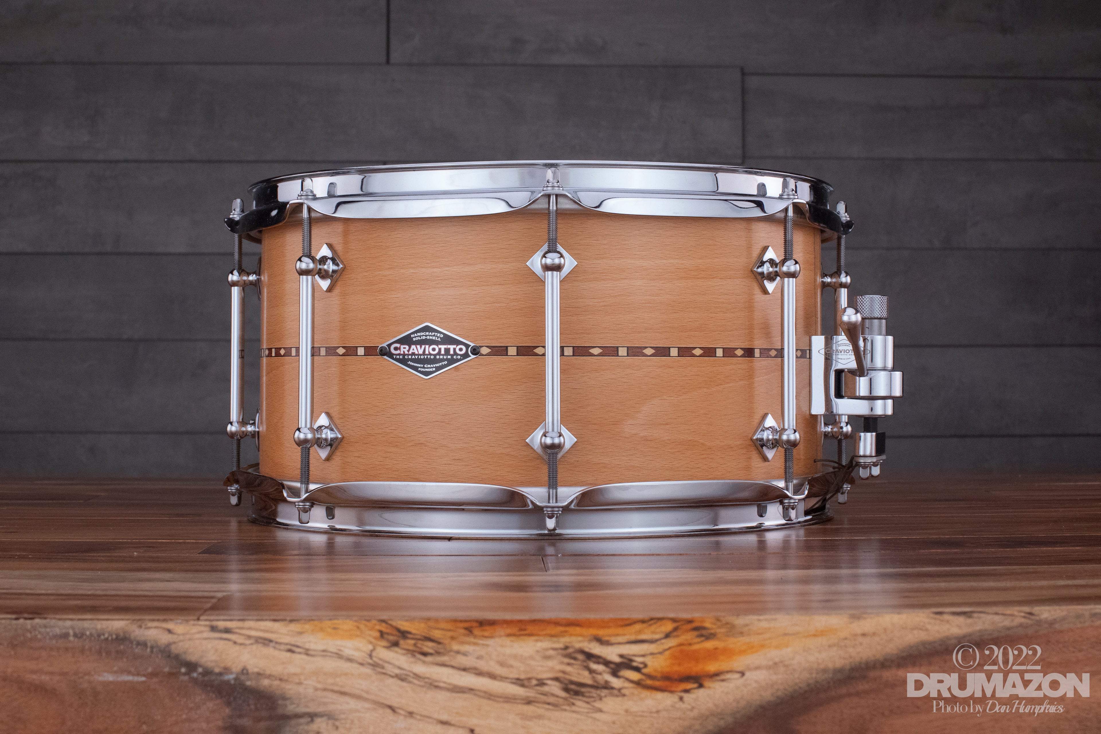 CRAVIOTTO 13 X 7 CUSTOM SHOP BEECH SNARE DRUM WITH WALNUT INLAY (PRE-L –  Drumazon