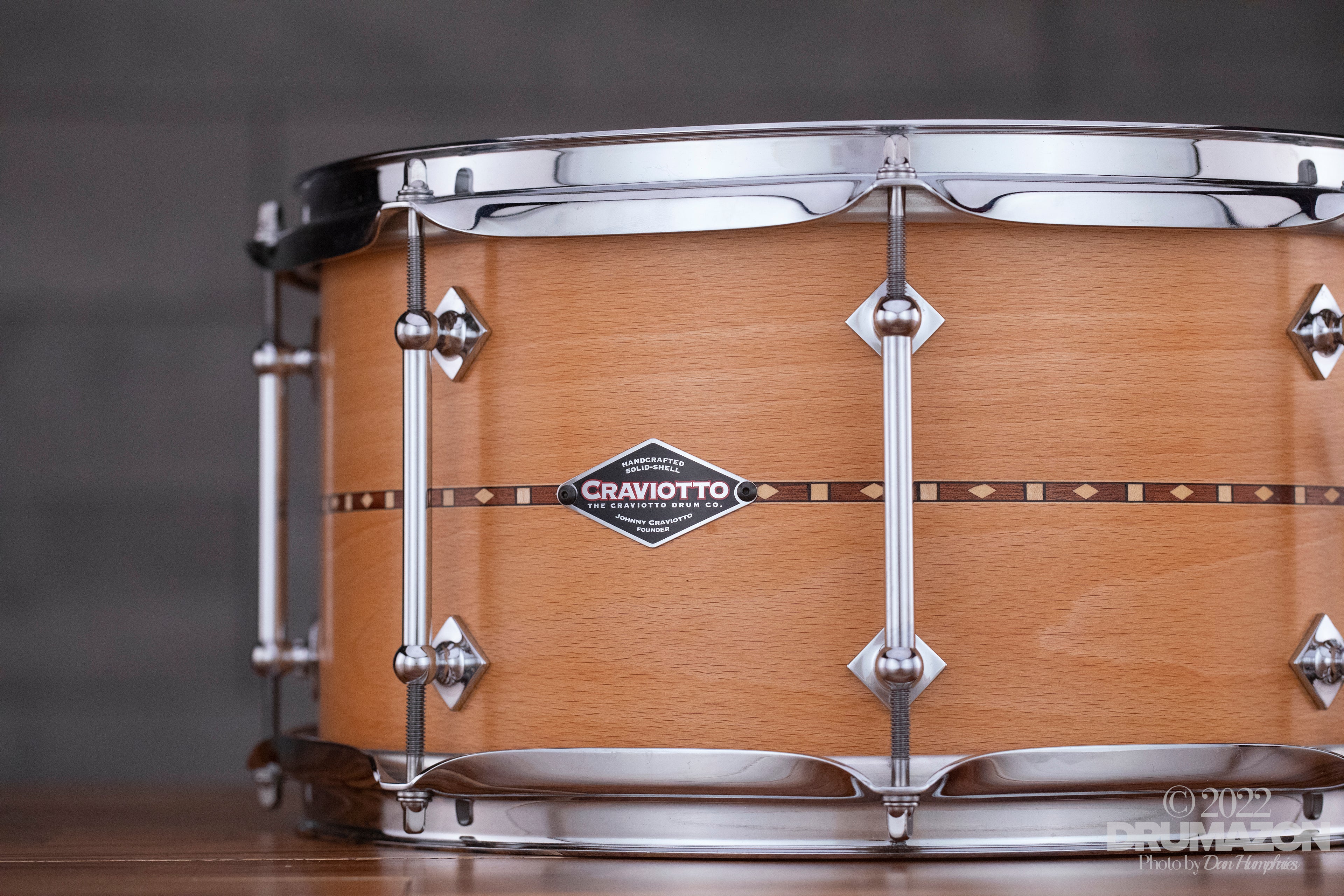 CRAVIOTTO 13 X 7 CUSTOM SHOP BEECH SNARE DRUM WITH WALNUT INLAY (PRE-L –  Drumazon