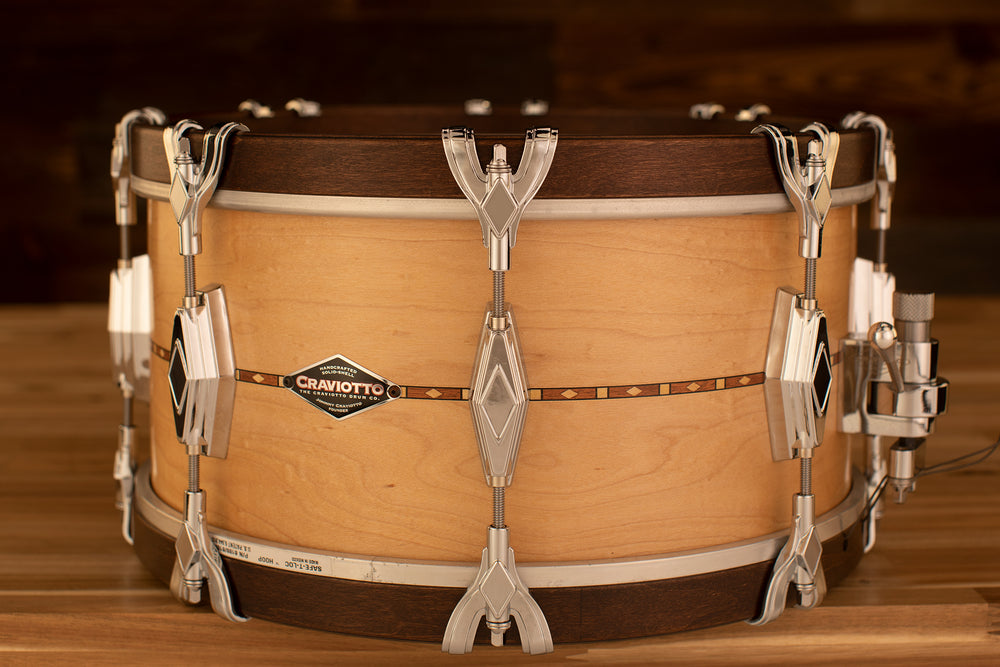 CRAVIOTTO 14 X 7 SUPER SWING SOLID MAPLE SNARE DRUM WITH WOOD 