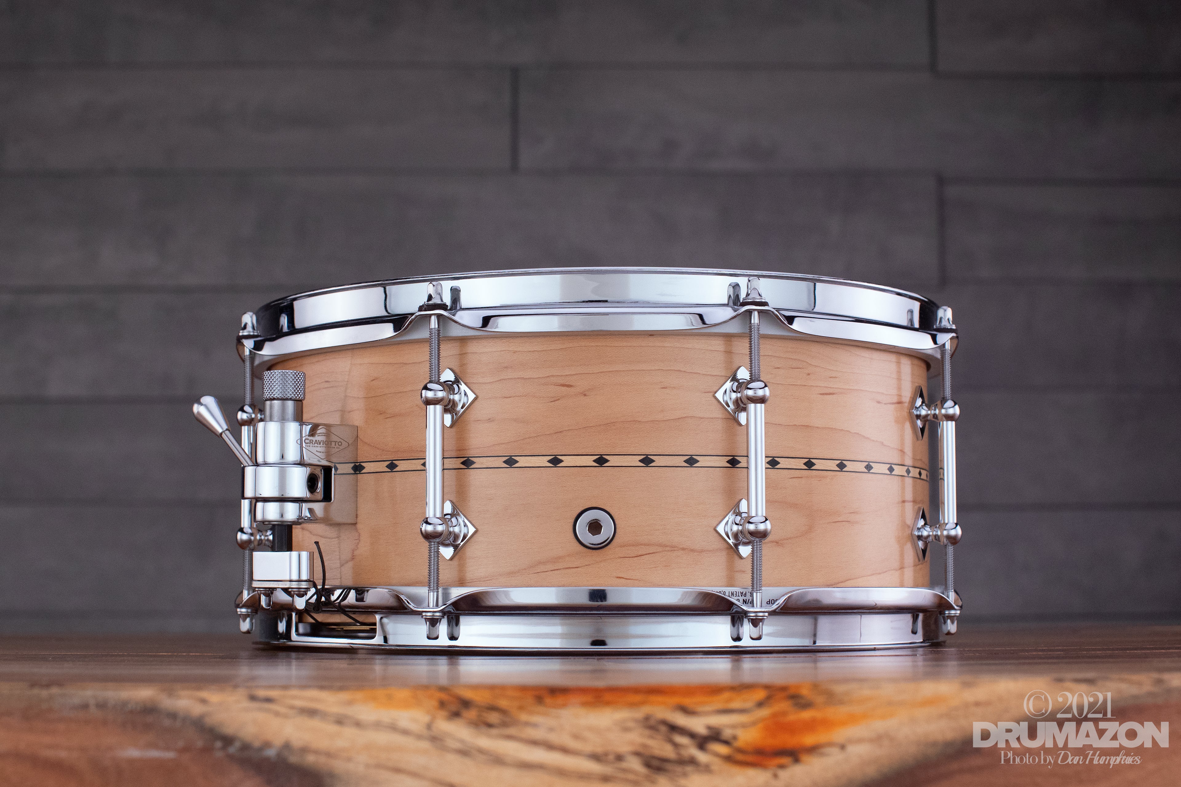 CRAVIOTTO 13 X 5.5 CUSTOM SHOP MAPLE SNARE DRUM WITH MAPLE INLAY (PRE- –  Drumazon