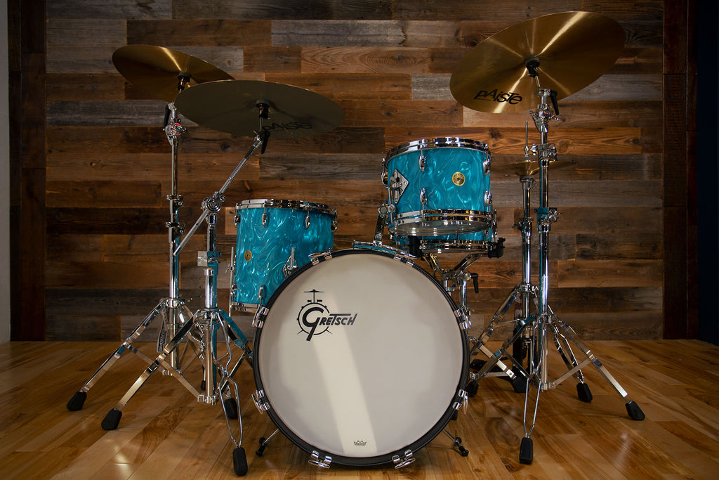 GRETSCH USA CUSTOM 50TH ANNIVERSARY 4 PIECE DRUM KIT, AQUA SATIN