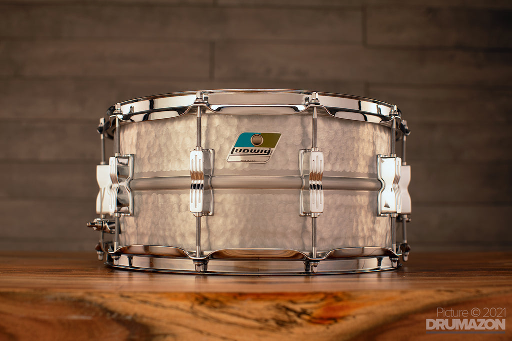 LUDWIG 14 X 6.5 LM405K ACROLITE SEAMLESS HAMMERED ALUMINIUM SNARE DRUM –  Drumazon