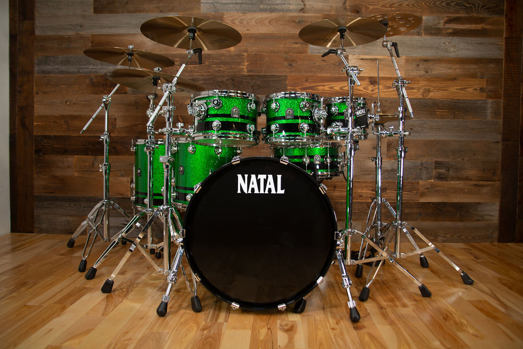 NATAL CAFÉ RACER 7 PIECE CUSTOM ORDER DRUM KIT, GREEN SPARKLE WITH 