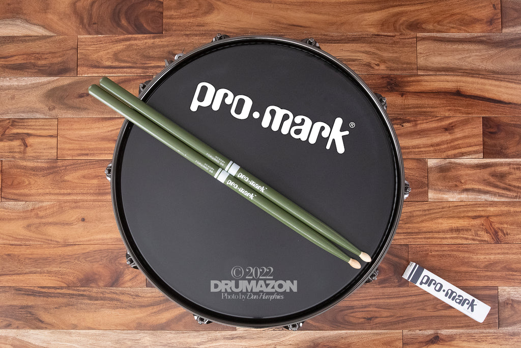 PROMARK CLASSIC FORWARD 5A HICKORY WOOD TIP DRUM STICKS, GREEN PAINTED