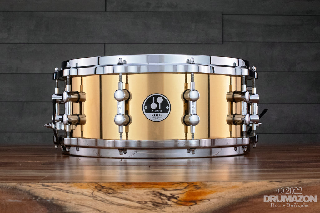 SONOR 14 X 6 DELITE BRASS SNARE DRUM, DL 1406 SDBD, HELLA HOOPS (PRE-L –  Drumazon