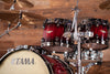 TAMA STARCLASSIC BUBINGA 5 PIECE DRUM KIT, GARNET QUILTED BUBINGA BURST, BLACK NICKEL FITTINGS (PRE-LOVED)