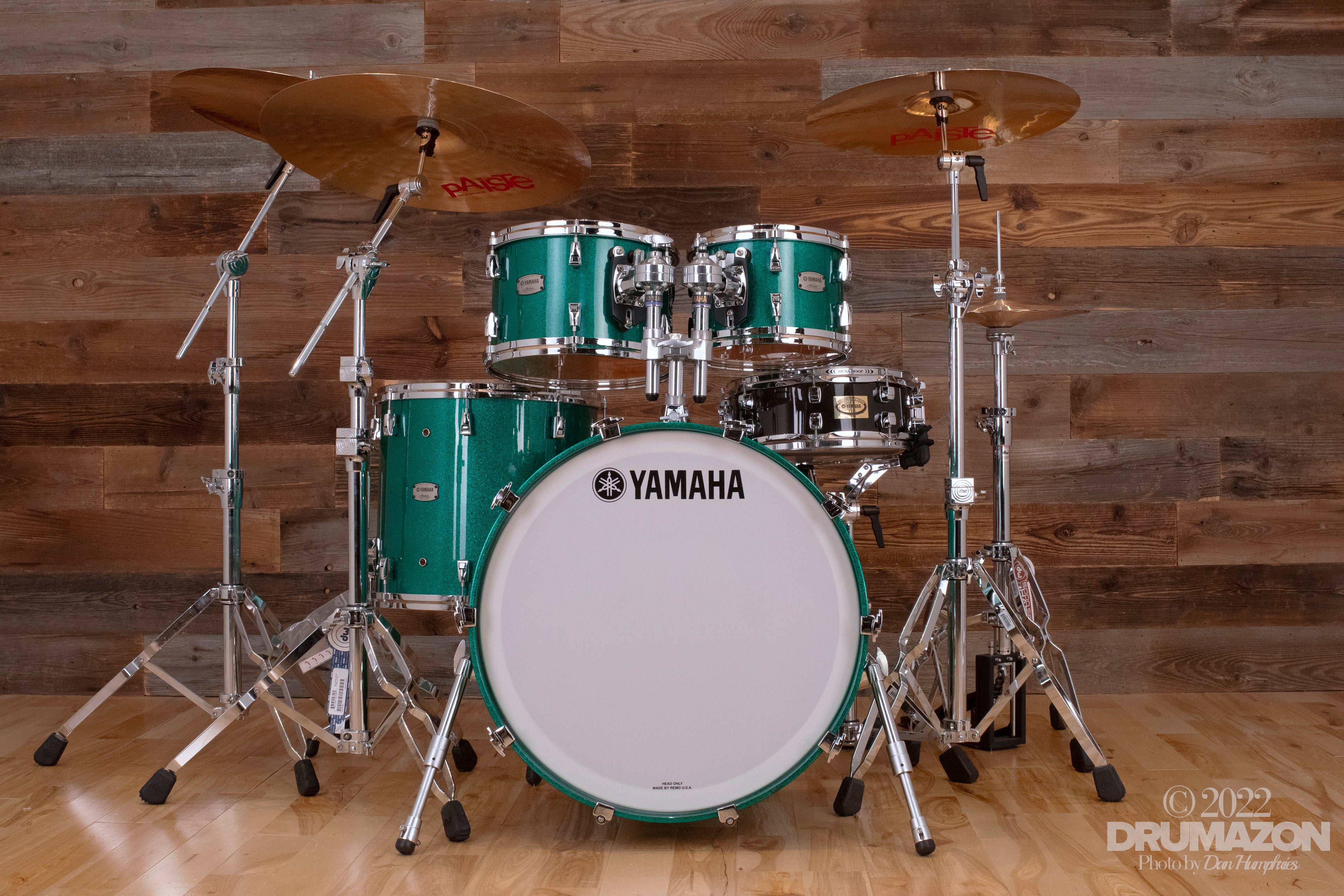 YAMAHA ABSOLUTE HYBRID MAPLE 4 PIECE DRUM KIT, JADE GREEN SPARKLE (PRE –  Drumazon