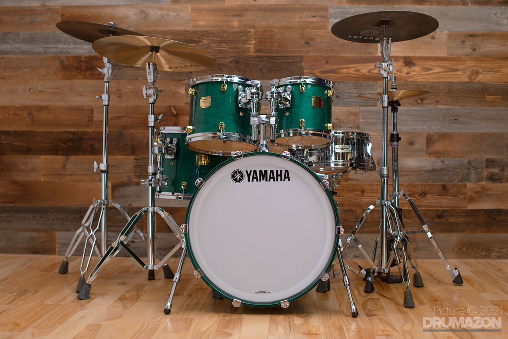 YAMAHA MAPLE CUSTOM 4 PIECE DRUM KIT, TURQUOISE MAPLE STAIN (PRE-LOVED –  Drumazon