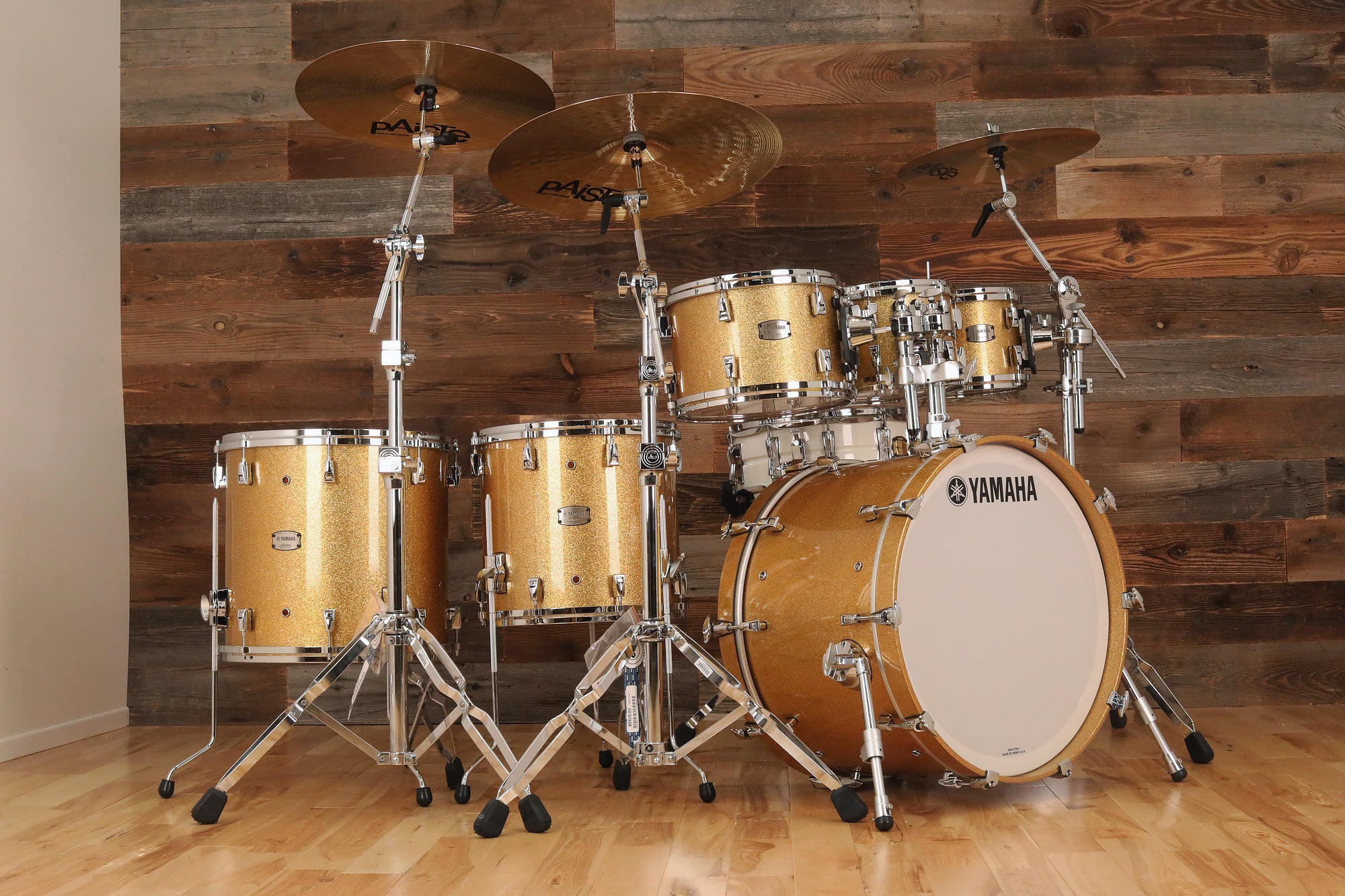 Yamaha Absolute Hybrid Maple 6 Piece Drum Kit Gold Champagne Sparkle Drumazon 9151